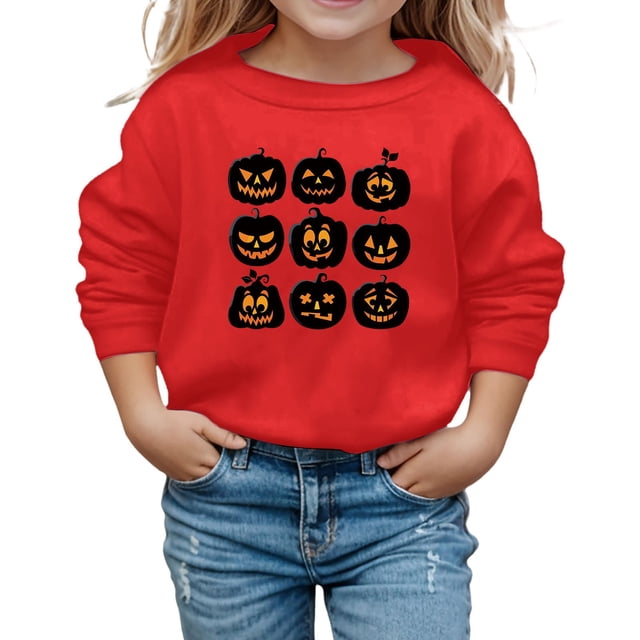 Chandail à Capuchon et Chandails en Molleton pour Filles, Imprimé Mignon d'Halloween, Chandail à Manches Longues Col Rond pour Tout-Petits, Enfants, Tenue Décontractée Confortable Automne Hiver