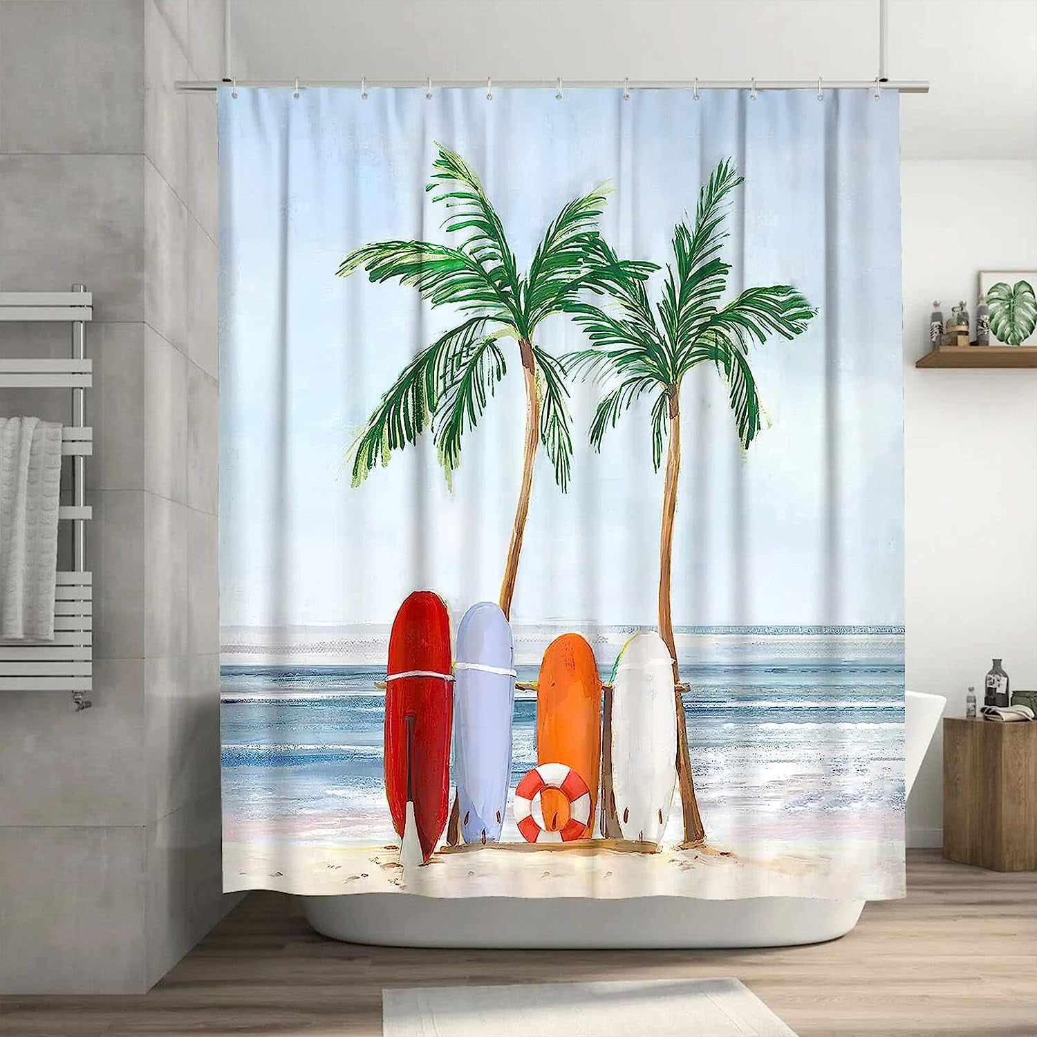 SPXUBZ Tourrest Beach Surfboard Shower Curtain Ocean Coastal Nautical