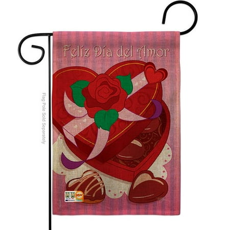 Breeze Decor BD-VA-G-101045-IP-DB-D-US09-BD 13 x 18.5 in. Feliz Dia Del Amor Burlap Spring Valentines Impressions Decorative Vertical Double Sided Garden Flag