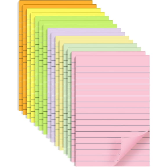 4x6 Inch Lined Sticky Notes, 15-Pack Pastel Colored Self-Stick Notepads with Strong Adhesive, Large Rectangular Memo Pads for Office Home ,Meeting