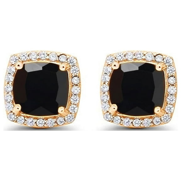 Paris Jewelry 18k Yellow Gold 1Ct Created Halo Princess Cut Black Sapphire Stud Earrings Plated
