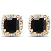 Paris Jewelry 18k Yellow Gold 1Ct Created Halo Princess Cut Black Sapphire Stud Earrings Plated