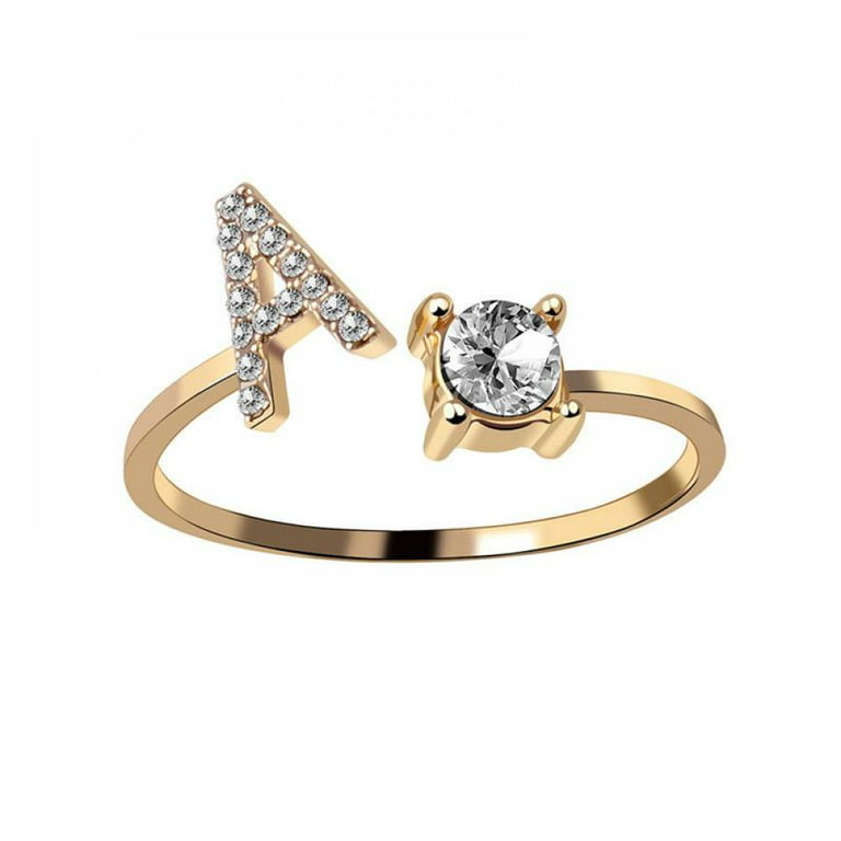 A-Z Letter Gold Color Metal Adjustable Opening Rings For Women