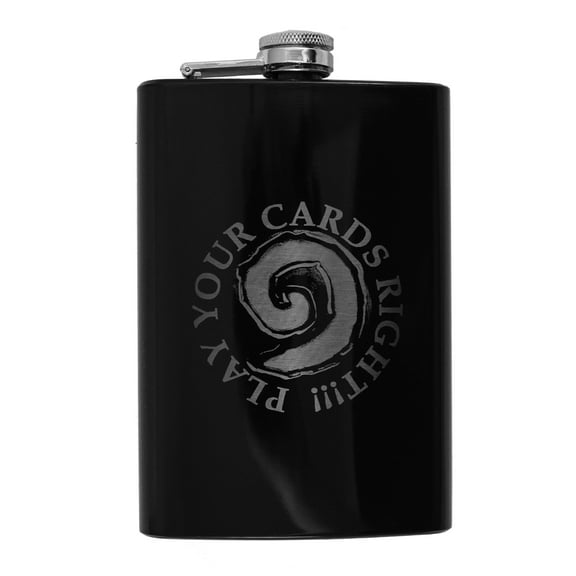 8oz BLACK Play Your Cards Right Flask L1
