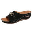 thumbnail image 4 of Rokment Womens Orthopedic Wedges Slides Dress Sandals Beach Summer Fashionable Casual Leather Open Toe Arch Support Platform Walking Slip on Dressy Mid Heels for Ladies Black Size 6.5, 4 of 5