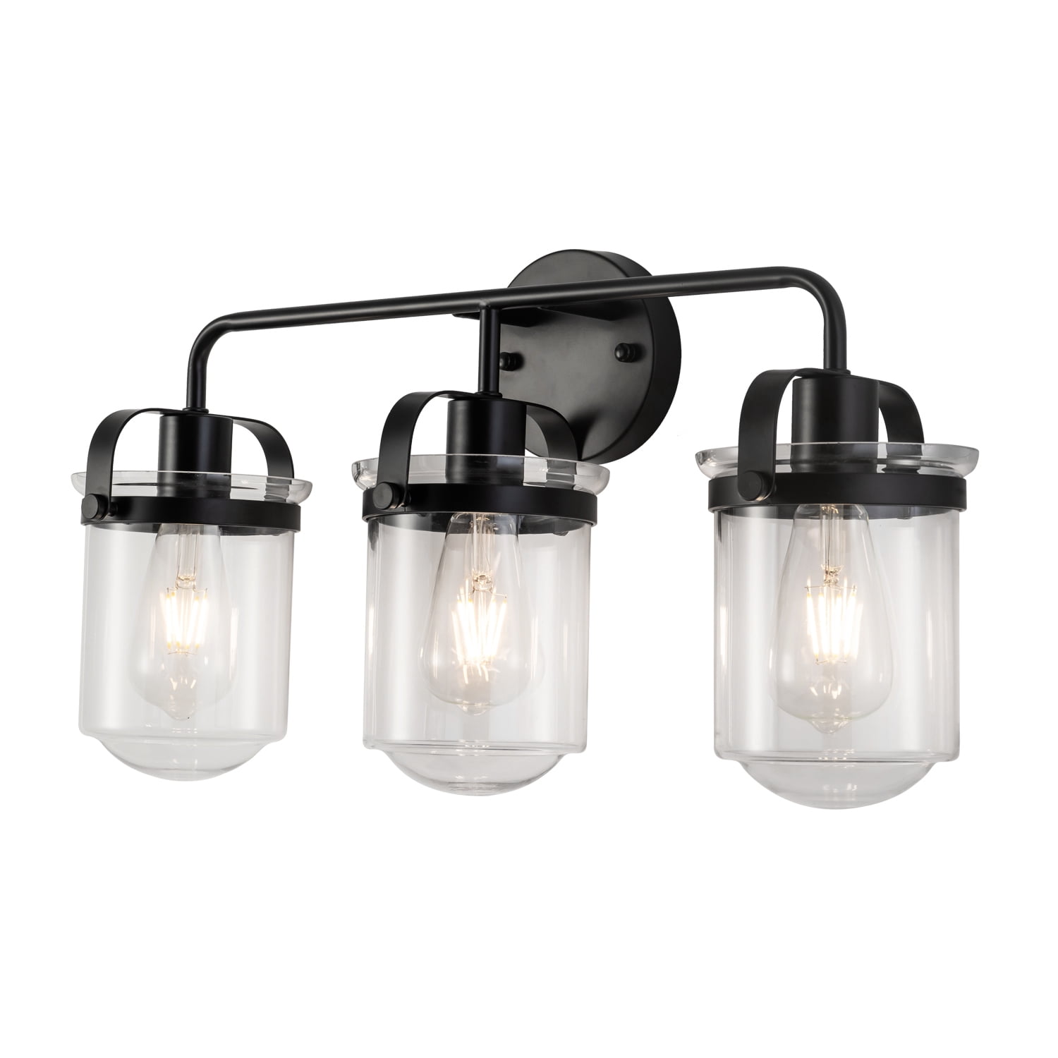 IVV Farmhouse Bathroom Vanity Light Fixtures Black with Clear Glass Shade 3 Light Industrial Wall Lighting Rustic Sconces Wall Mount Lamp for Living Room Hallway (Bulbs Not Included)