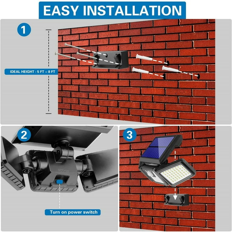 2 Pack - Solar Lights Outdoor, 800LM Wireless LED Solar Motion Sensor Lights Outdoor; 3 Adjustable Heads, 270° Wide Angle Illumination, IP65 Waterproof, Security LED Flood Light 2 Pack - Solar Lights Outdoor, 800LM Wireless LED Solar Motion Sensor Lights Outdoor; 3 Adjustable Heads, 270° Wide Angle Illumination, IP65 Waterproof, Security LED Flood Light
