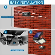 Solar Lights Outdoor, 2 Pack 74 LED 800LM Cordless LED Solar Motion Sensor Lights; 3 Adjustable Heads, 270°Wide Angle Illumination, IP65 Waterproof, Security LED Flood Light(Daylight)