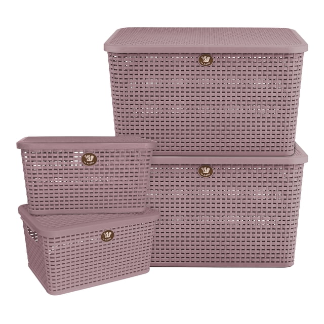 KIT CAJA RTTN C/TAPA CH Y MED 4P ROSA MA PLASTICOS LA ARDILLA Tipo Rattan (Rosa)
