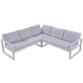 thumbnail image 3 of Metal-Framed Outdoor Sectional Sofa with Coffee Table, Modern Industrial Patio Sofa Set with 2 Loveseat,1 Single Chair,1 Table and 2 Bench, Upholstered Sofa Couch for Garden Pool, White, 3 of 7