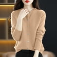 thumbnail image 5 of ZACPNCV Women's Winter Casual Jackets Long Sleeve Solid Color Round Neck Knitted Sweater Thin Cardigan Sweater Top Khaki, 5 of 5