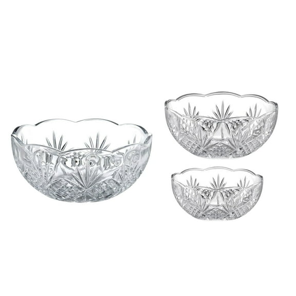 STP GOODS Crystal Rocks Glass Bowls Set of 3 Glass Serving Bowls Glass Salad Bowl Set Deep Bowl for Kitchen Glass Fruit Bowls, Clear