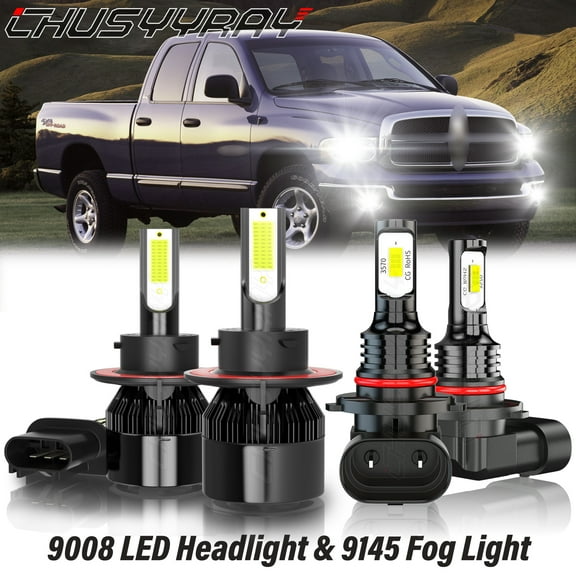For Dodge Ram 1500 2500 3500 2006 2007 2008 LED Headlight Dual Beam Fog Light Bulbs 6000K White 4x