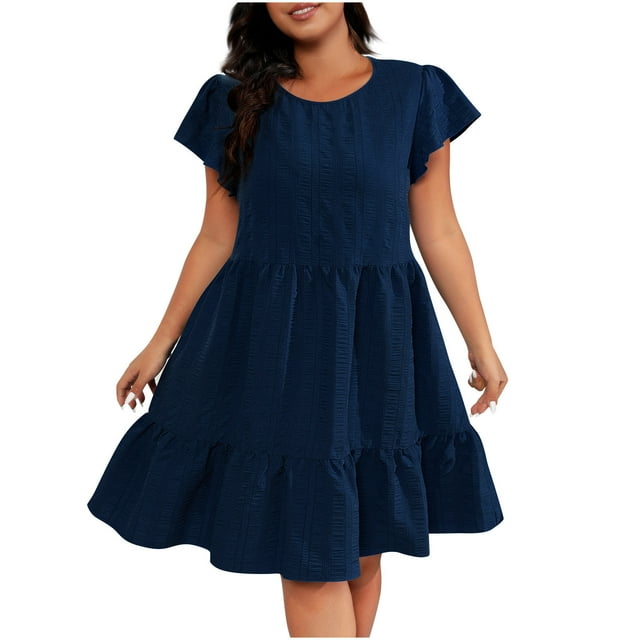 Hyknon Robes pour Femmes Mode Été Camis Confort Manches Courtes Col Rond Robe Décontractée Douce Fluide Ample