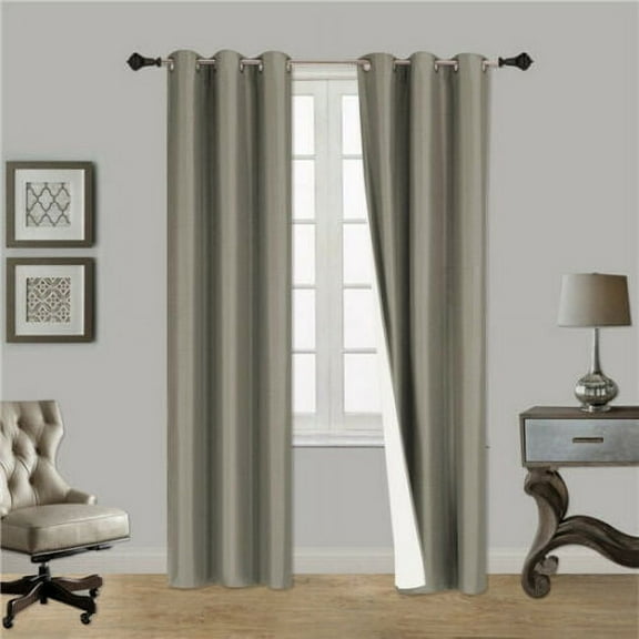 1 SET SSS SILVER Blackout Room Darkening Window Curtain Treatment Set, Two (2) Printed Grommet Panels 37"W X 84"L Each