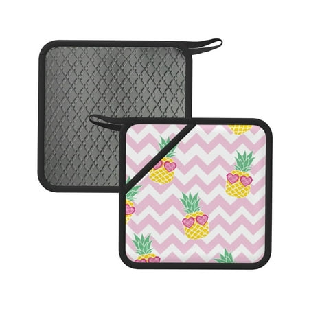 

2pcs Silicone Anti-Hot Hot Pads Oven Mitts Heat Resistant Pot Holders With Pockets Non Slip Oven Glove Potholder For Kitchen Cooking Bbq Baking 7.1in Pineapple With Heart Sunglasses Twill