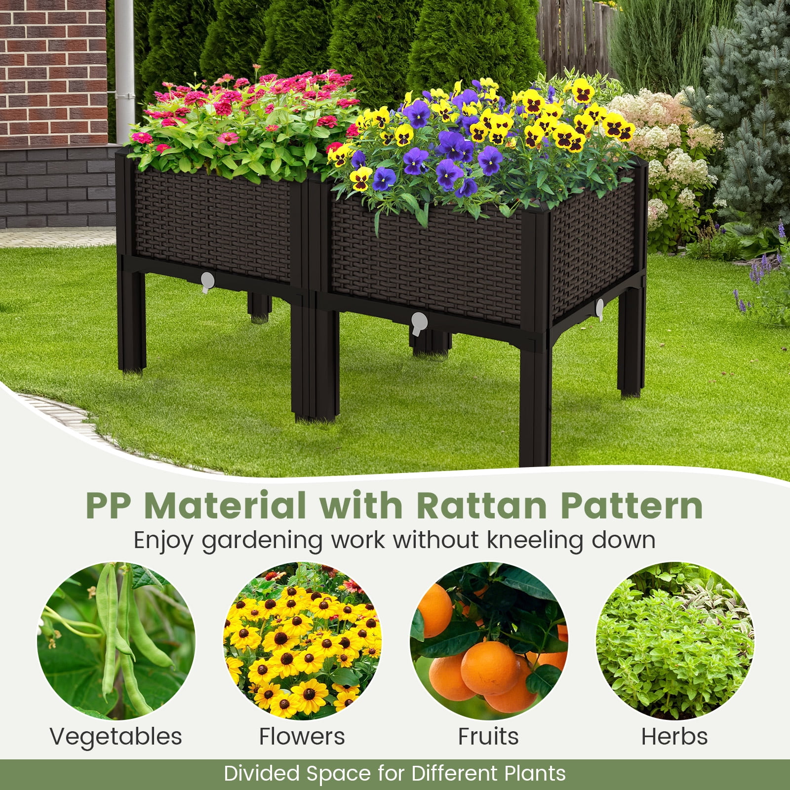 Patiojoy Outdoor 4 Set Planter Vertical Elevated Raised Garden Bed Planter Box Kit for Backyard Patio