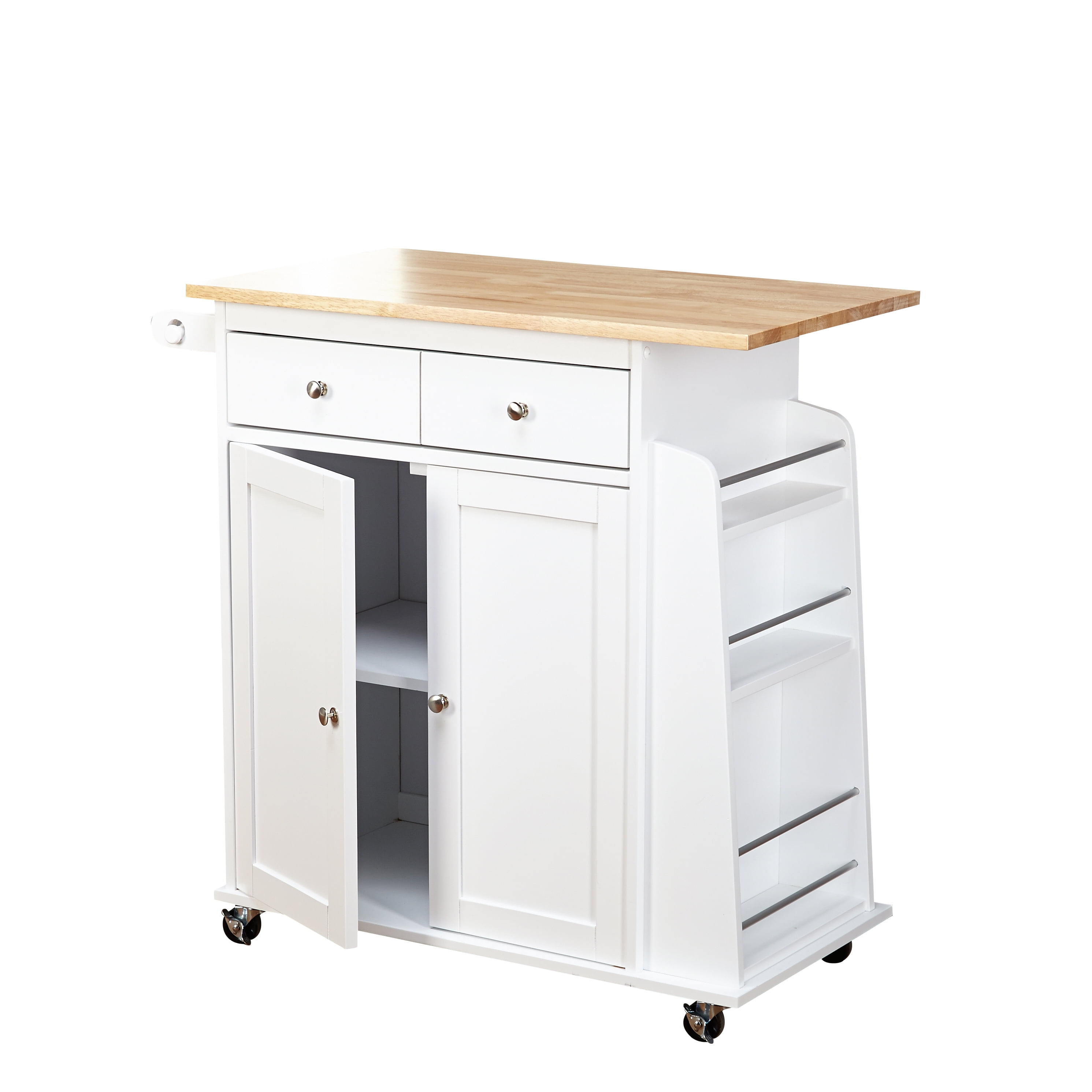 TMS Sonoma Buther Block Rolling Kitchen Cart with Adjustable Shelves, Drawer, Towel Rack, and Spice Rack, White