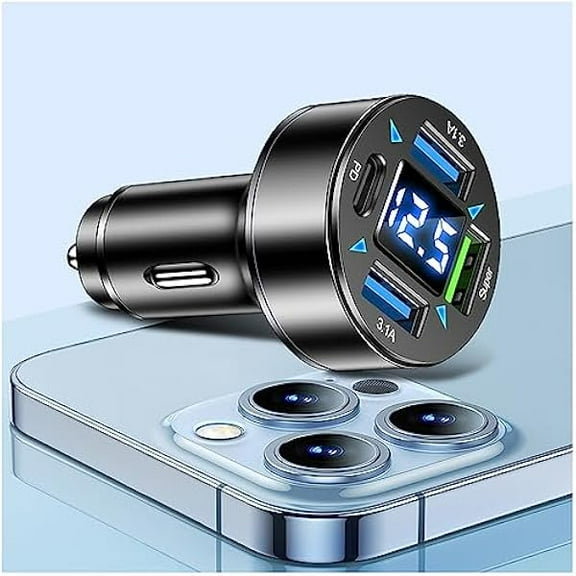 Quyaojz Fast Car Charger,4 Ports Cigarette Lighter USB Charger with LED Voltmeter,PD3.1/Super Port Car Charger Adapter Fast Charging,Compatible with iPhone/Android/Samsung Galaxy (PD/Super)