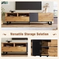 thumbnail image 4 of Gzxs Industrial TV Stand for 80" TV, Modern Wood Media Console Entertainment Center with Metal Base, 2 Storage Drawers and Open Shelf, Drop Down Door for Living Room, Bedroom, Home Theatre, 70.9inch, 4 of 10