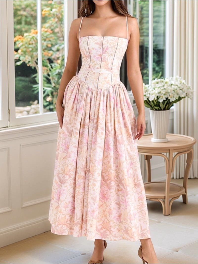 Floral Corset Maxi Dress Lace Up Flowy A Line Wedding Guest Dresses for Women Sundress with Pockets Pink Big Flower M - Walmart.com Floral Corset Maxi Dress Lace Up Flowy A Line Wedding Guest Dresses for Women Sundress with Pockets Pink Big Flower M - Walmart.com