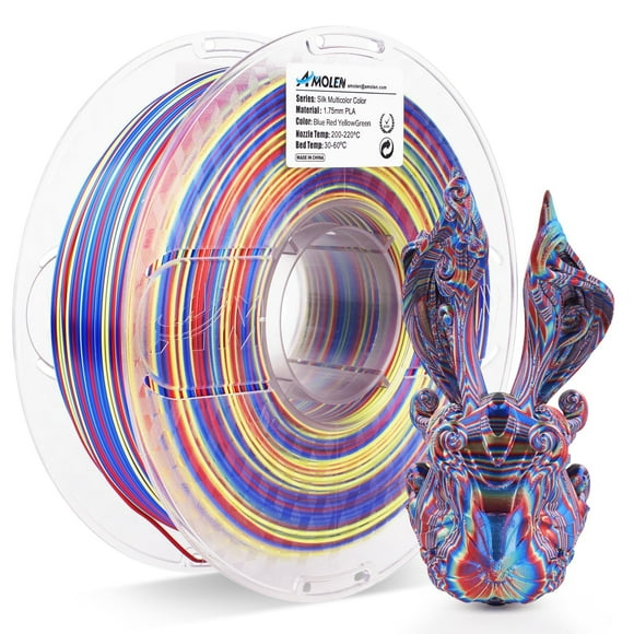 Filamento para impresora 3D AMOLEN Silk PLA, 1,75 mm, 1 kg, azul, rojo, amarillo y verde
