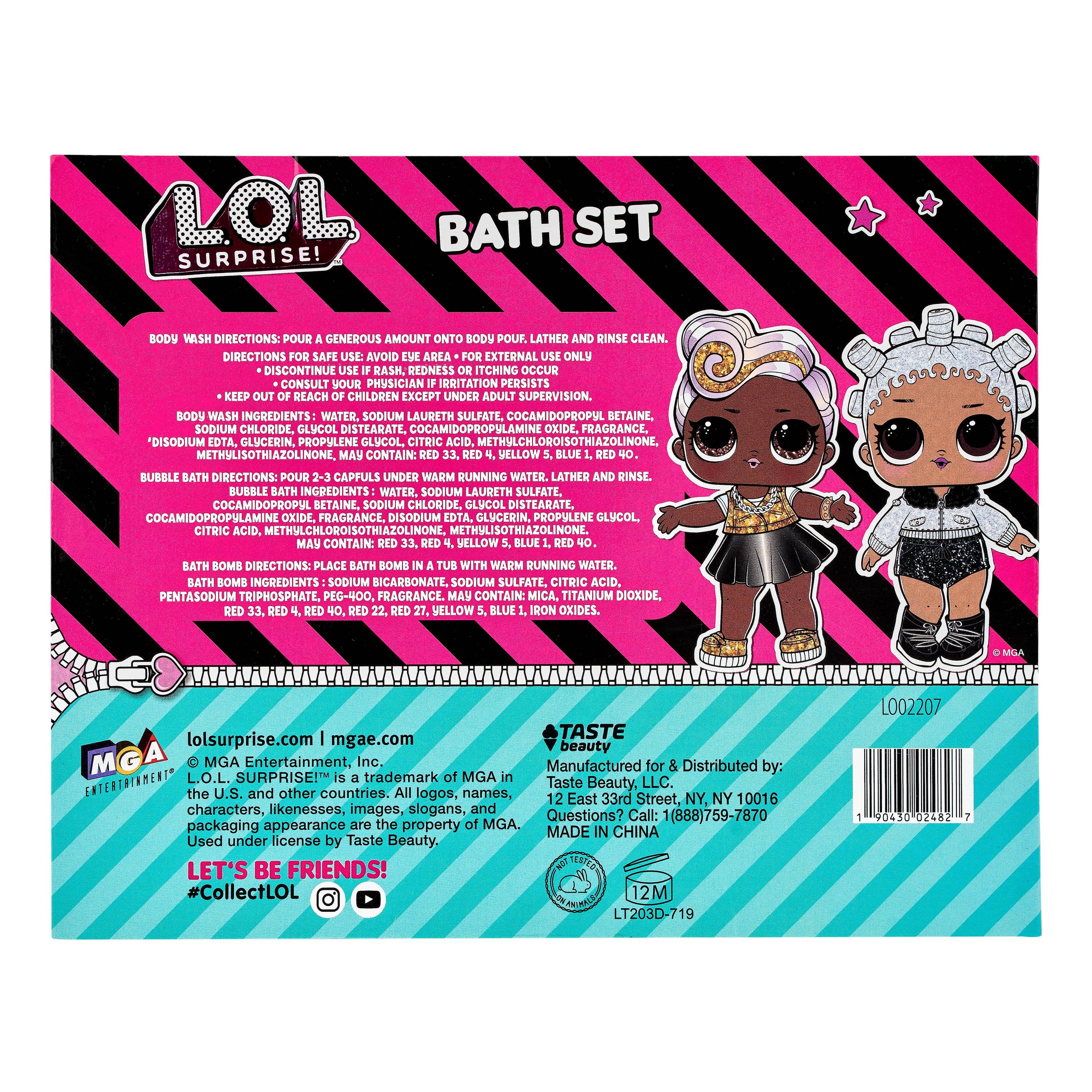 LOL Surprise 5 Piece Kids Bath Bomb, Bath Puff, Bubble Bath, and Body Wash  Bath Set 