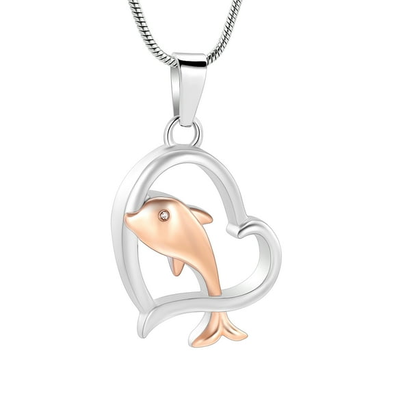 Cremation Urn Jewelry Waterproof Dolphin Heart Urn Pendant Memorial Remains Ashes Keepsake Necklace