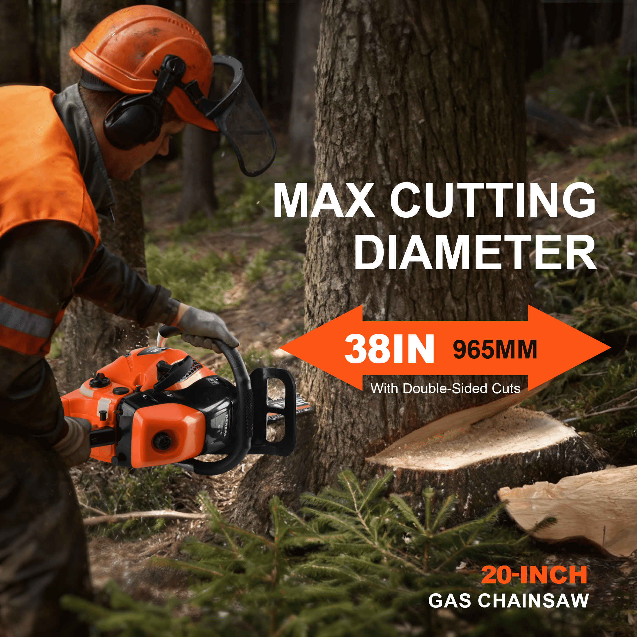 20-Inch 62CC 2-Stroke Gas Chainsaw, Heavy-Duty Gas Powered Wood Cutting Saw with Automatic Oiler & Easy Start for Farm & Home Use 620XP Orange