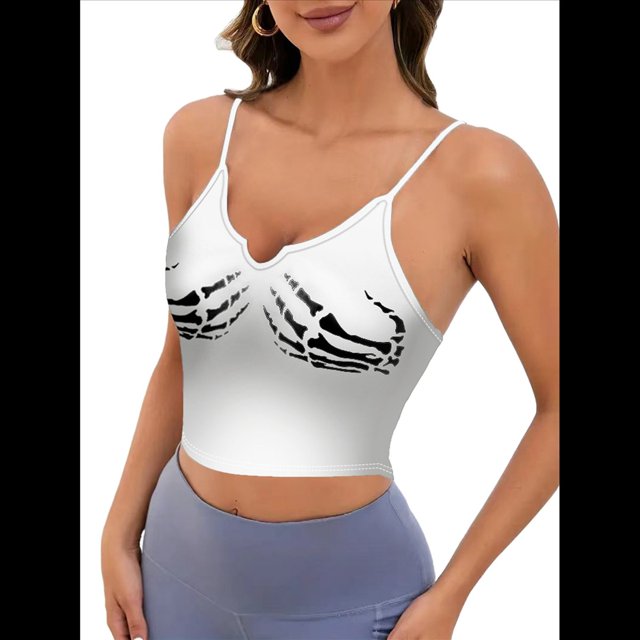 Camisola Corta Sin Mangas con Estampado de Calavera de Halloween para Mujer L