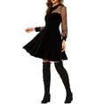 thumbnail image 3 of INSPIRE CHIC Women's Retro Flat Collar Mesh Sheer Sleeve Flared Party Dress, 3 of 5
