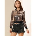 thumbnail image 2 of INSPIRE CHIC Blouson Bomber Court à Paillettes pour Femme à Manches Longues avec Fermeture Éclair pour Fête Or S, 2 of 6