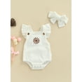 thumbnail image 2 of Qiylii Newborn Baby Boy Girls Clothes Infant Daisy Romper Waffle Ruffled Sleeveless Backless Bodysuit Jumpsuit Headband Outfit,0-18M, 2 of 9