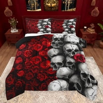 Castle Fairy Boys Girls Gothic Skull Bedding Comforter Set 2pcs,Romantic Floral Red Rose Twin Comforter Sets Microfiber,Happy Valentine's Day Breathable Bedding Set,Super Cozy Room Decor,Reversible