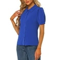 thumbnail image 4 of MODA NOVA Juniors Collared Top Peter Pan Collar Short Sleeve Button Front Shirts, 4 of 6