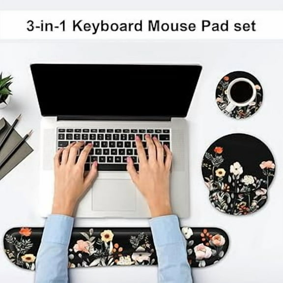 Ergonomic Mouse Pad and Keyboard Wrist Rest Set, Memory Foam Support for Office & Gaming