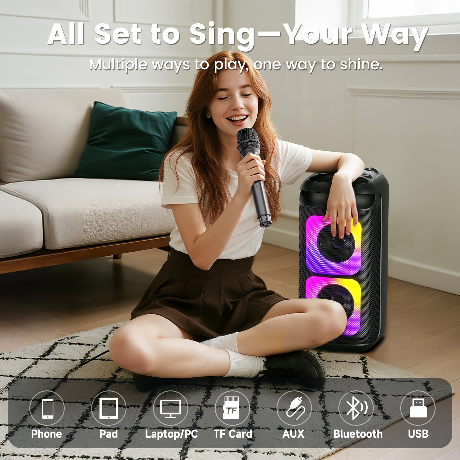 JYX Party Speaker, Portable Bluetooth Speaker for Outdoor with Rgb Light, Deep Bass Loud System , T37-T