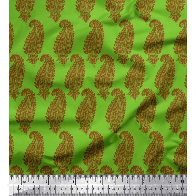 Soimoi Tissu Georgette Vert Moss Imprimé Paisley Marron au Mètre 42 Pouces de Large