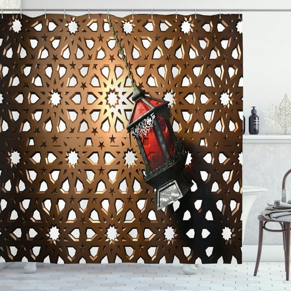 Ambesonne Folkloric Shower Curtain, Egyptian 3D Fanoos Art, 69"Wx70"L, Umber Grey Red