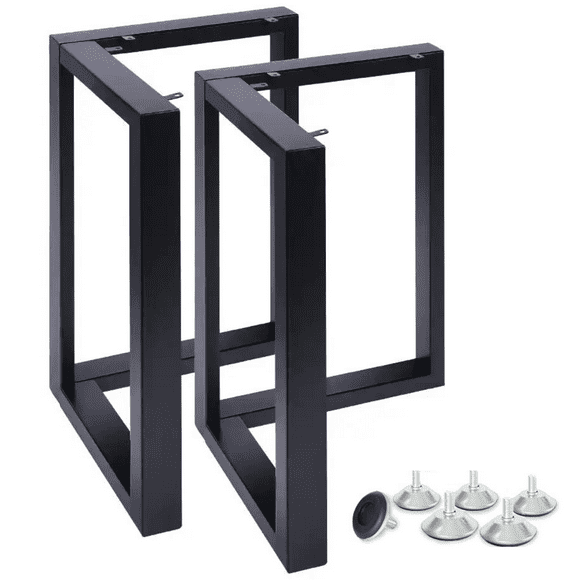 Set of 2 AnthroDesk Carbon Steel Metal Table Legs. for Dining Room, Patio, Coffee Table, Office, Home Office with Matte Black Powder Coating (LSHAPE-28)