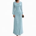 thumbnail image 2 of Sheghy Womens Long‑Sleeve Pleated Flowing Solid Maxi Evening Gown Light Blue, 2 of 7