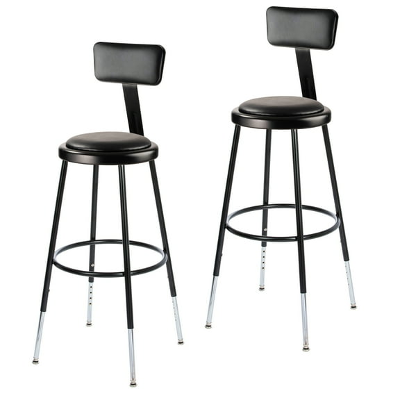 Otto 25"-33" Height Adjustable Stool with Backrest, Black, Pack of 2