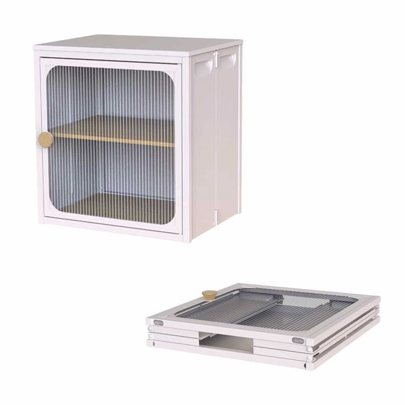 Foldable Storage Cabinet with Door,Steel and Wood Storage Organizer,Quick Fold Assembly Cabinet with Anti Slip Design for Bedroom,Living Room,Office White