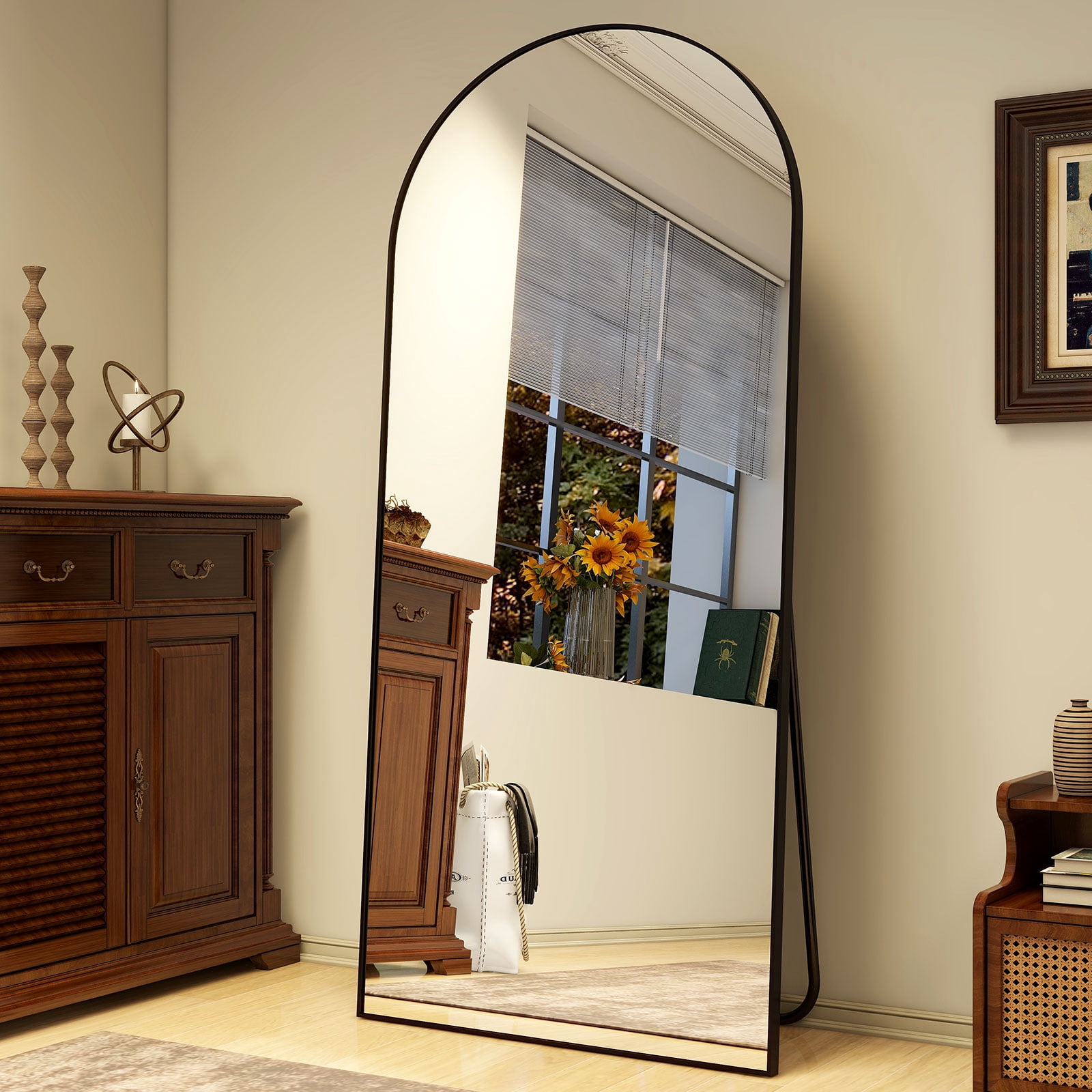 SHATTERVIEW 76"x34" Arched Floor Mirror Full Length Standing Body Dressing Mirror, Black