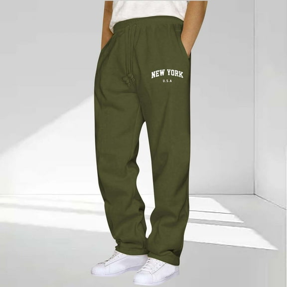 FDGIU ‌‌‌‌Men's Loose Fit Casual Pants, Straight Leg Lightweight Trousers with Elastic Drawstring Waist for Daily Wear