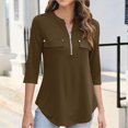 thumbnail image 3 of Women's 3/4 Length Sleeve V Neck Flowy Tunic Blouses Work Tops Shirts with Zippers, 3 of 3