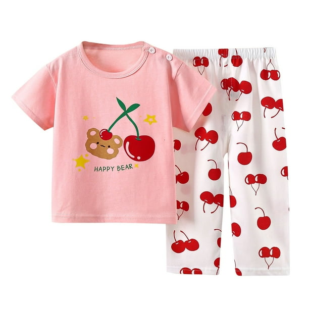Odeerbi 1-8 Años Niño Niña Conjunto de Verano Pijama de Algodón de Manga Corta Pantalón Conjunto de Dos Piezas de Ropa Interior Estampada
