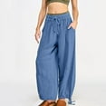 thumbnail image 2 of BLVB Women's Wide Leg Linen Palazzo Pants High Waisted Casual Trousers Loose Dressy Beach Lounge Pants with Pocket Light Blue, 2 of 7