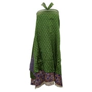 Mogul Women's Magic Wrap Around Skirt Vintage Reversible Silk Sari 2 Layer Green Skirts