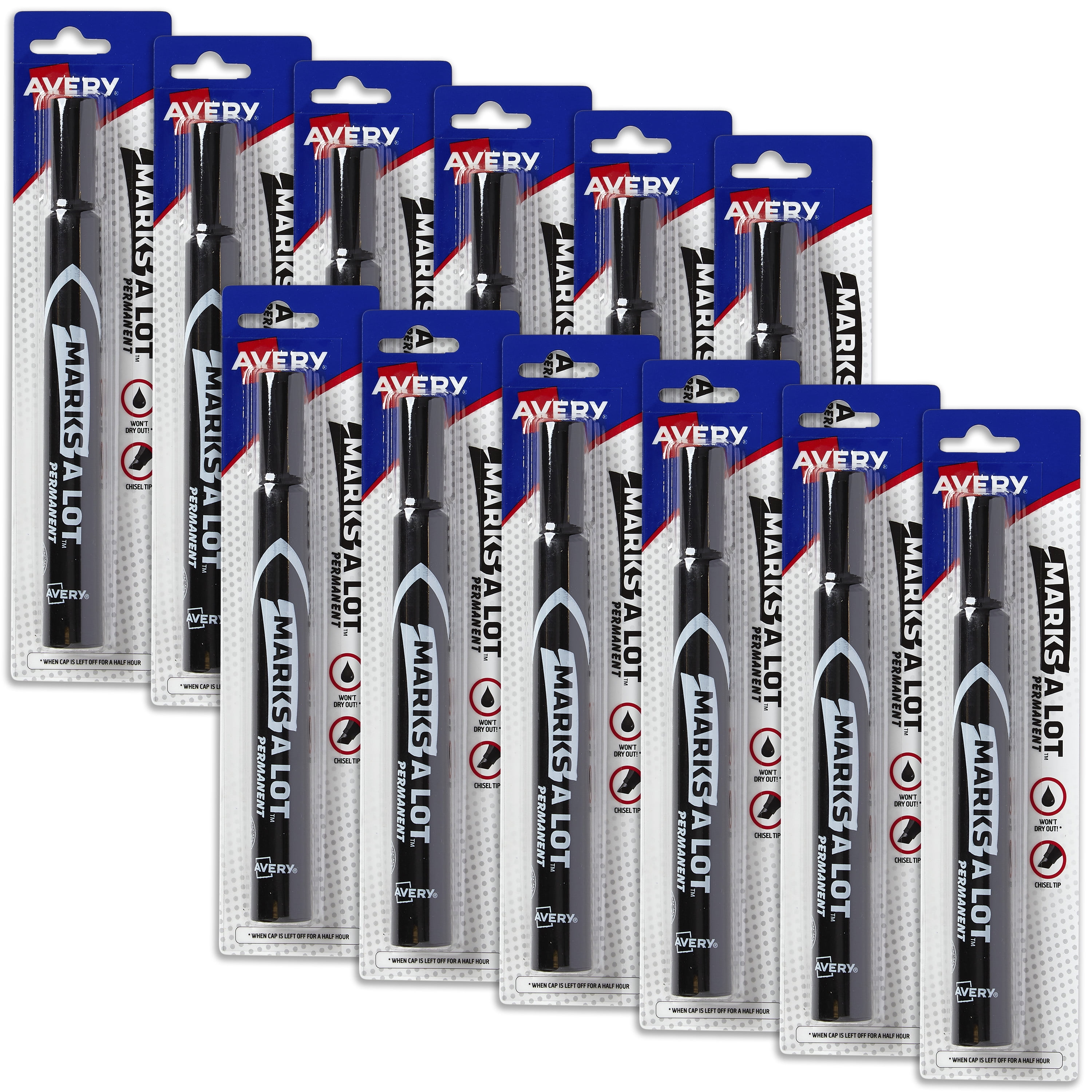 Avery Marks-A-Lot, Large Chisel Tip Black Permanent Marker, 1 per Pack, 12 Packs, 12 Total  (18888)